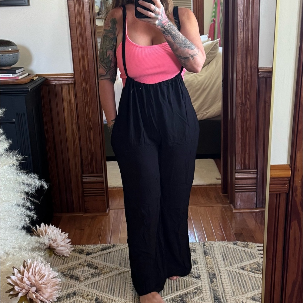 Final Touch Black Wide-Leg Jumpsuit with Adjustable Straps